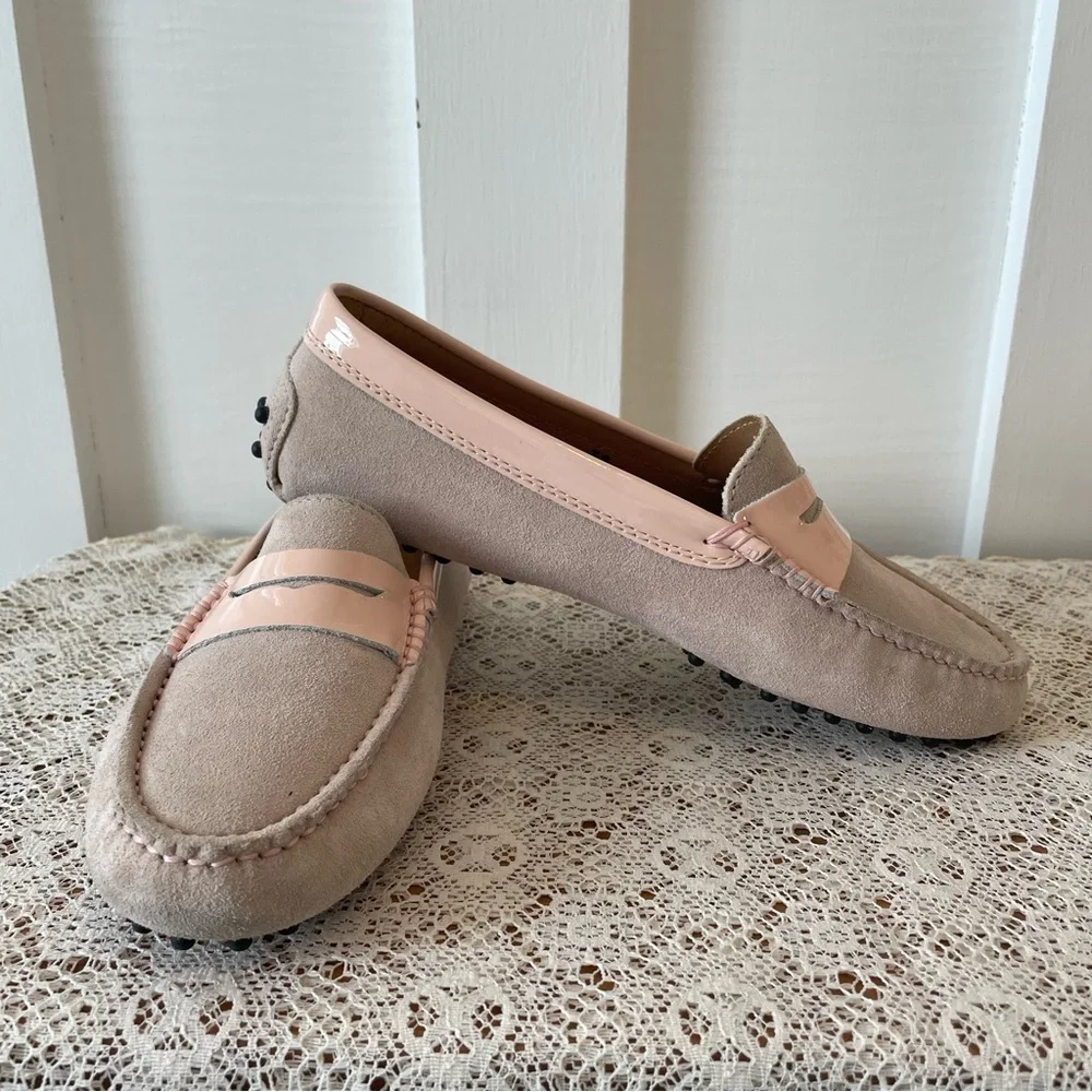 Arthur Knight Pink Suede and Patent Leather Driving Moccasins Loafers Shoes